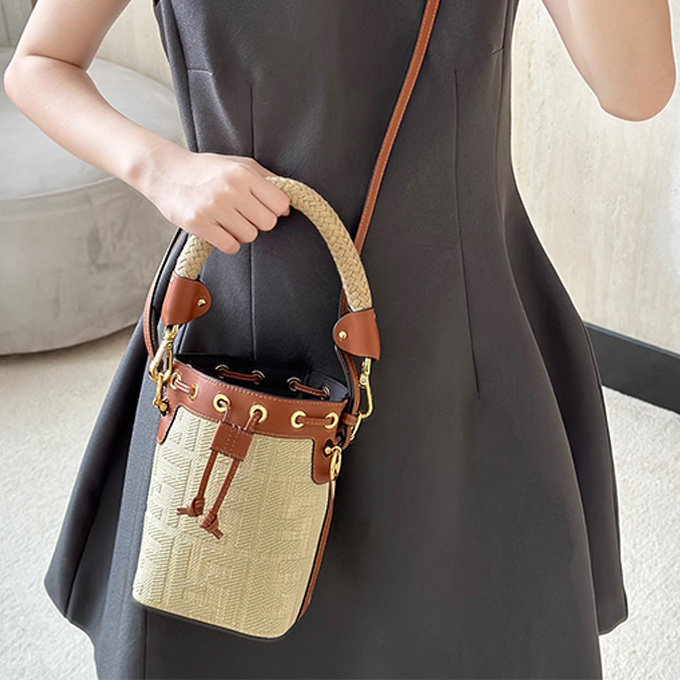 fendi mini mon tresor embroidered ff denim bucket handbag